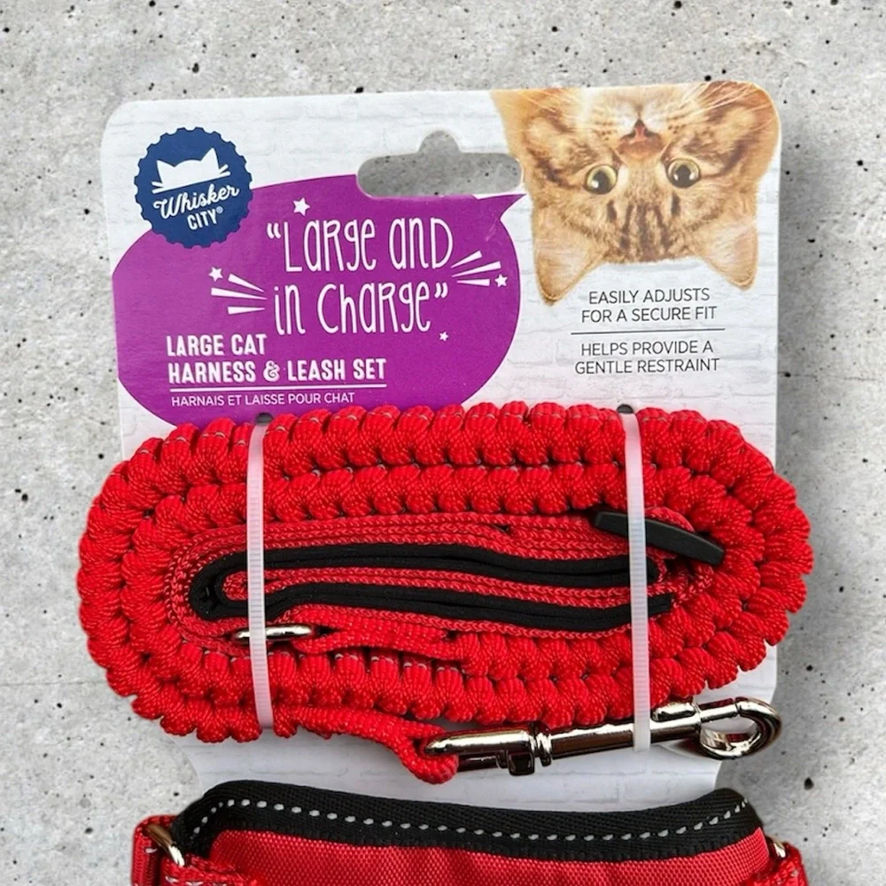 Whisker City Cat Harness and Leash Set Red & Black Large